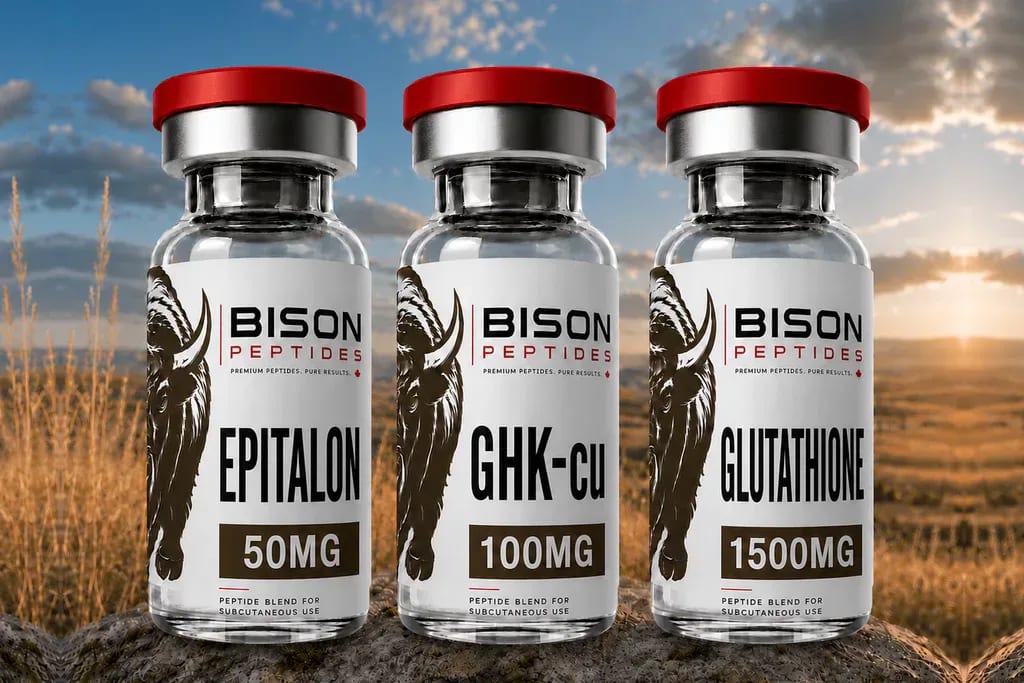 Epitalon, GHK-Cu, and Glutathione research vials in the antioxidant peptides collection