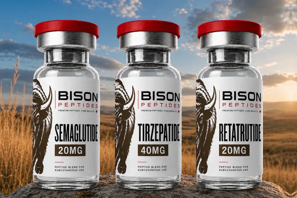 Semaglutide, Tirzepatide, and Retatrutide research vials in the weight loss peptides collection